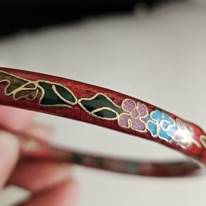 Vintage Red Cloisonne bracelet, inlaid with beautiful floral design